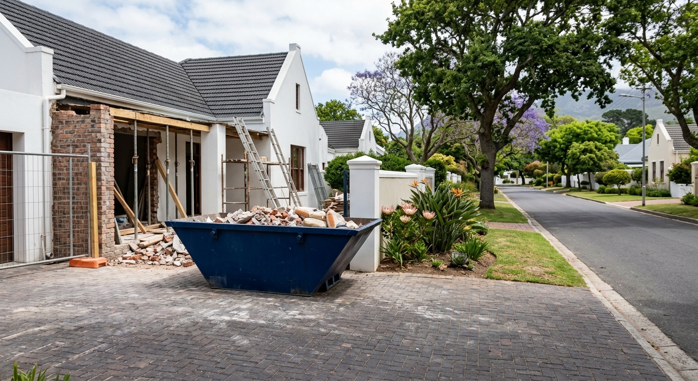 Mini Skip Hire - mini skip bin on Cape Town driveway for home renovation project | Skip Hire Cape Town