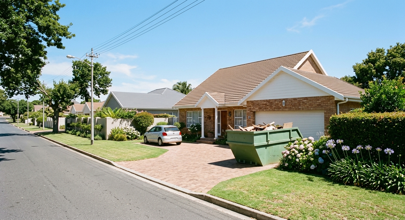 Skip Hire Bellville - skip bin on driveway of Bellville residential home | Skip Hire Cape Town