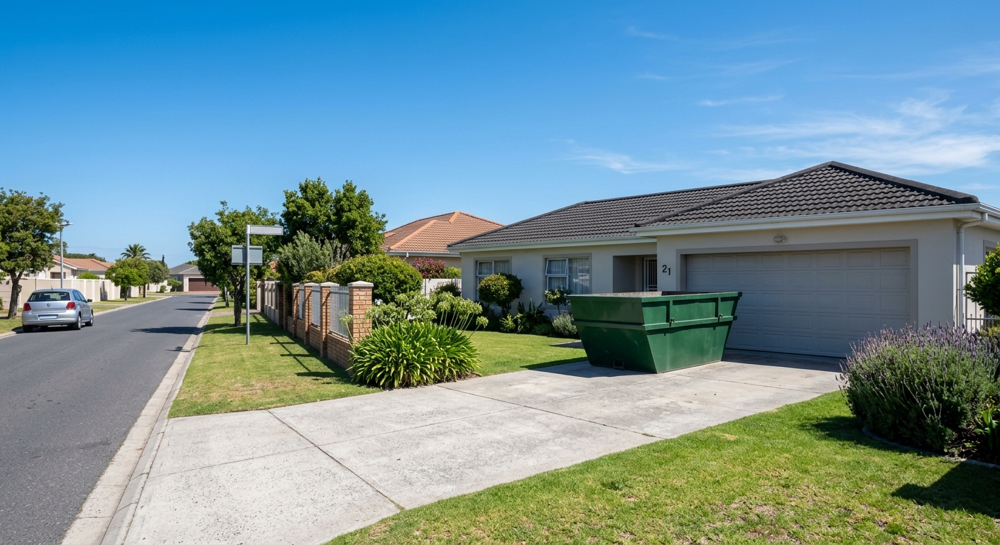 Skip Hire Brackenfell - skip bin on driveway of Brackenfell residential home | Skip Hire Cape Town