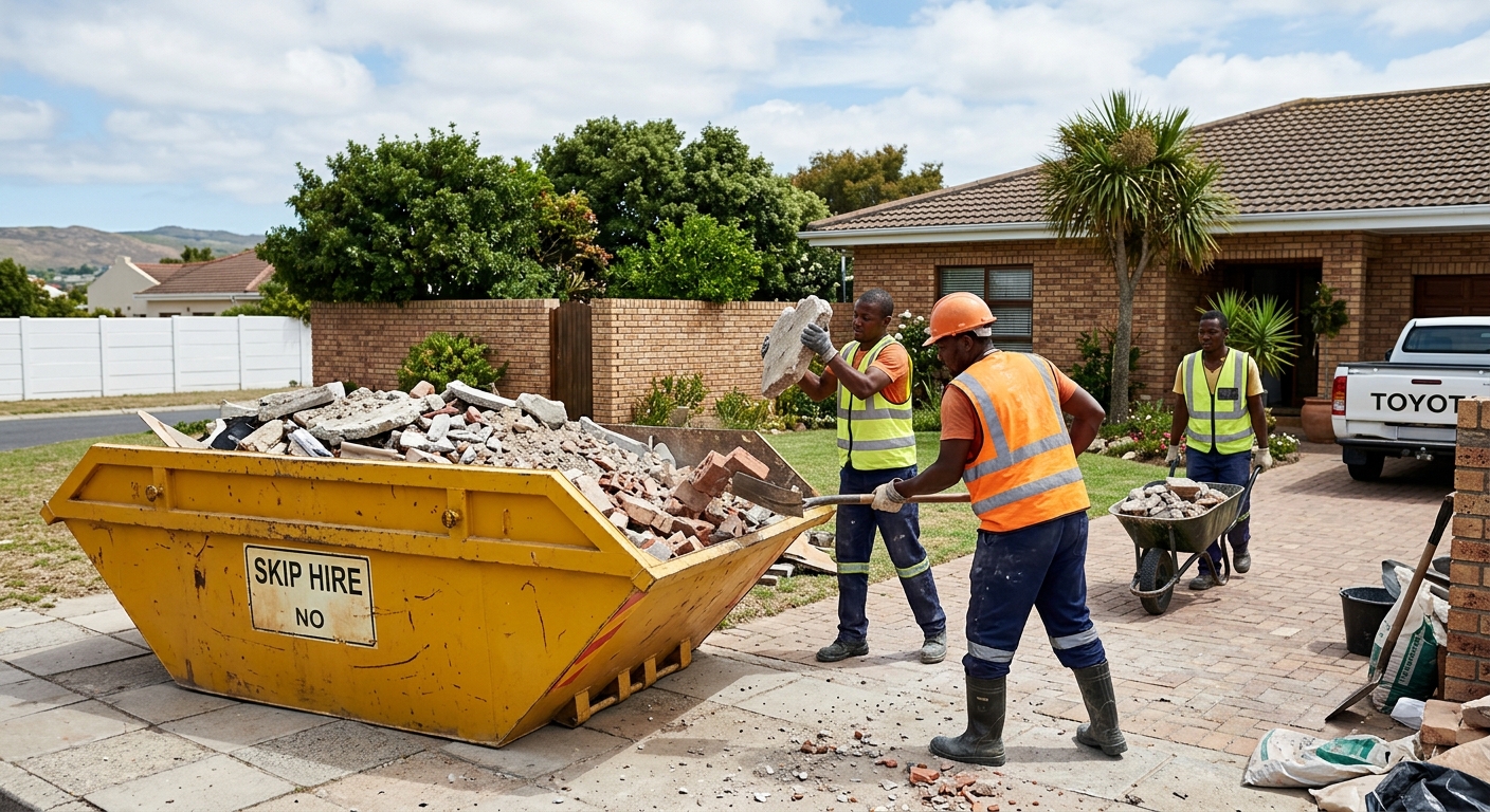 Aerial view of Durbanville residential area with skip bin placed on driveway | Skip Hire Cape Town