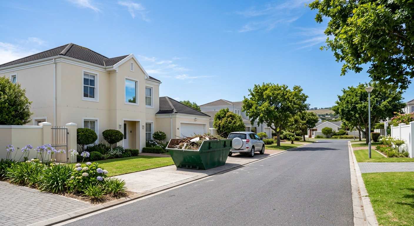 Skip Hire Durbanville - skip bin on driveway of Durbanville residential home | Skip Hire Cape Town