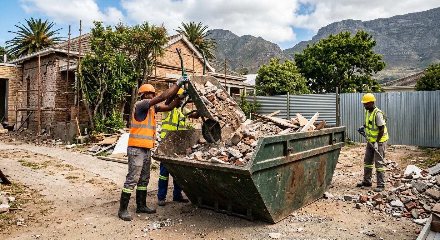 Skip Hire Maitland - workers loading skip bin with rubble and waste in Maitland | Skip Hire Cape Town