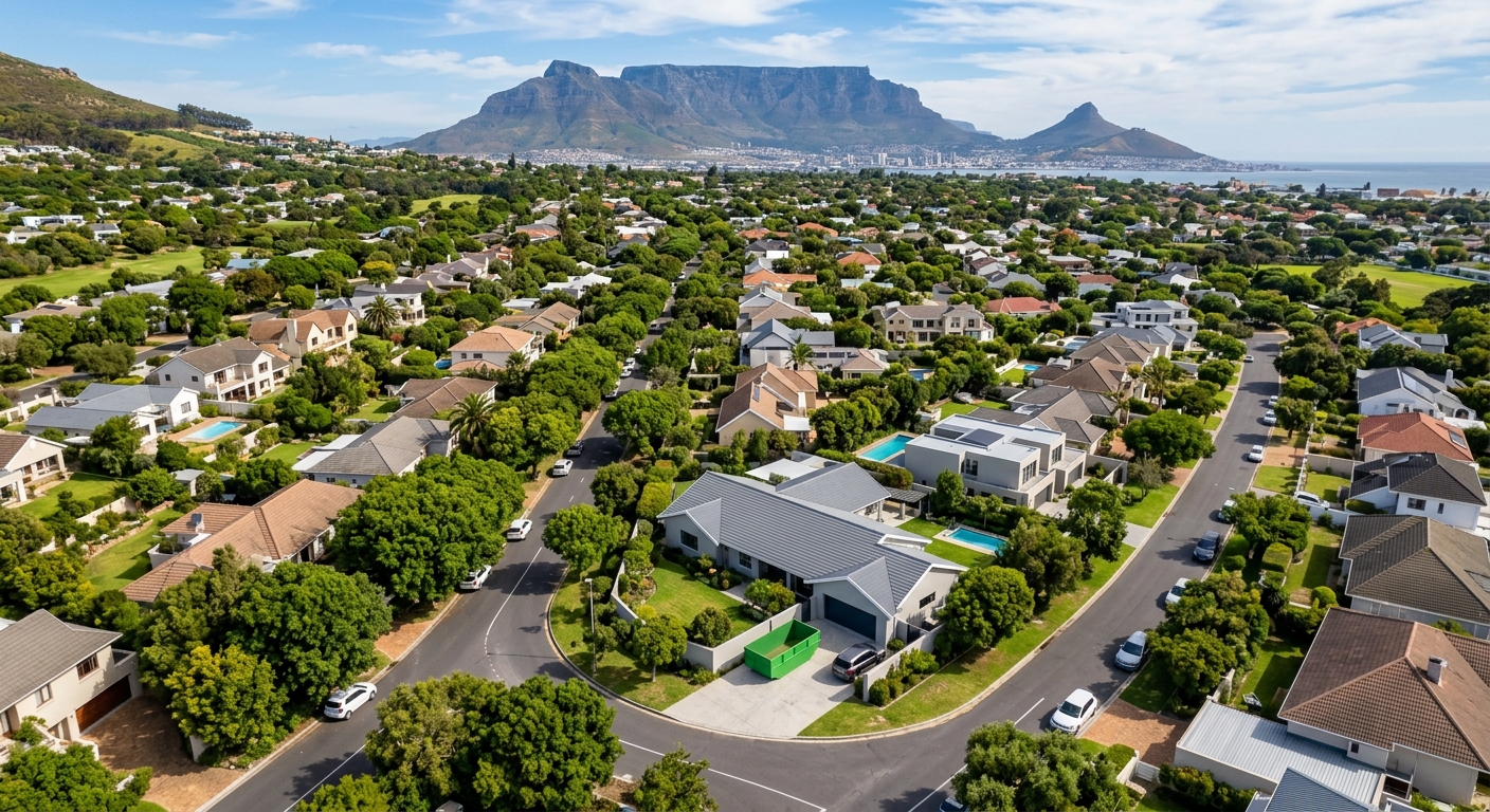 Skip Hire Parow - aerial view of Parow suburb with skip bin on residential driveway | Skip Hire Cape Town