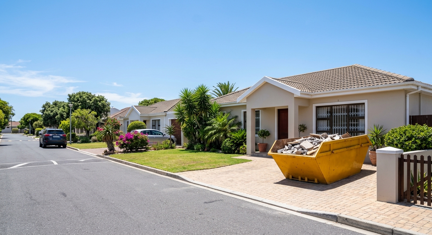 Skip Hire Table View - skip bin on driveway of Table View residential home | Skip Hire Cape Town