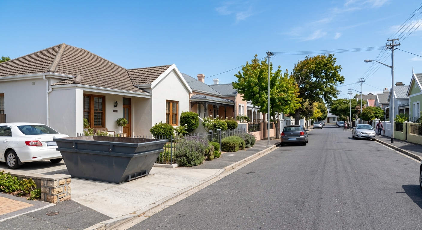 Skip Hire Woodstock - skip bin on driveway of Woodstock residential home | Skip Hire Cape Town